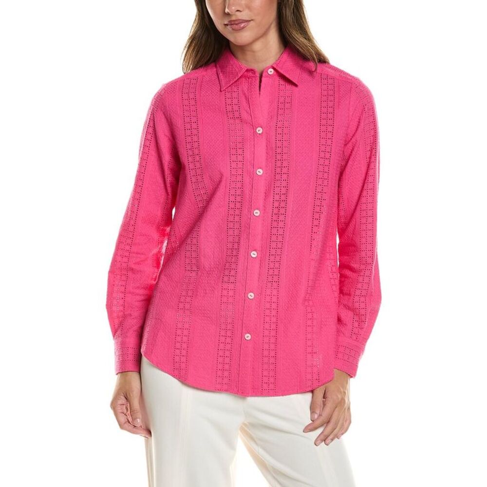 Foxcroft Womens Zoey Eyelet Shirt, Pink